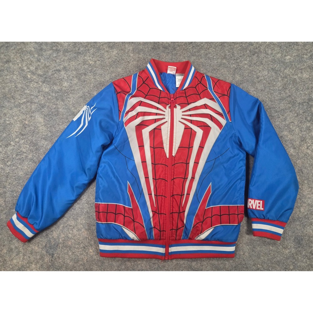 Marvel Spider-Man Advanced Suit Bomber Jacket Boys Size 10/12 Blue Red *Flaw*